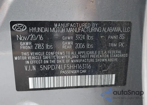 2017 Hyundai Elantra Se from USA, damaged, VIN 5NPD74LF5HH163116